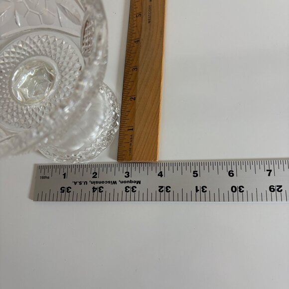 Floral Etched Glass Pedestal Candy Dish Diamond Cut Scallop Edge Vintage 4.5in - Picture 4 of 5